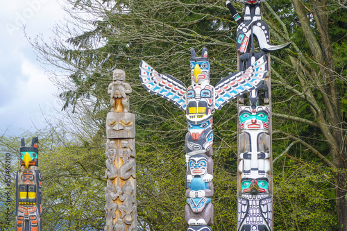 Stanley Park Vancouver - The Totem Poles - VANCOUVER - CANADA - APRIL 12, 2017