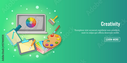 Creativity banner horizontal man, cartoon style