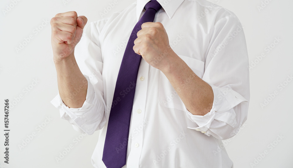 Photo Stock ビジネスマン ワイシャツ ガッツポーズ ファイティングポーズ Adobe Stock
