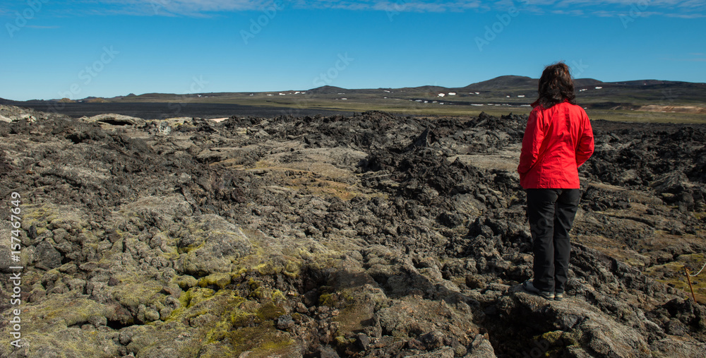 lking on a lava field, Krafla volcano, Iceland