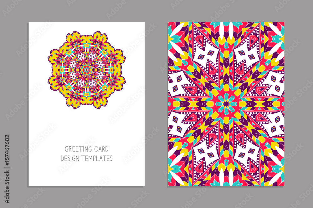 Templates for greeting and business cards, brochures, covers with floral motifs. Oriental pattern. Mandala. Wedding invitation, save the date, RSVP. Arabic, Islamic, asian, indian, african motifs.