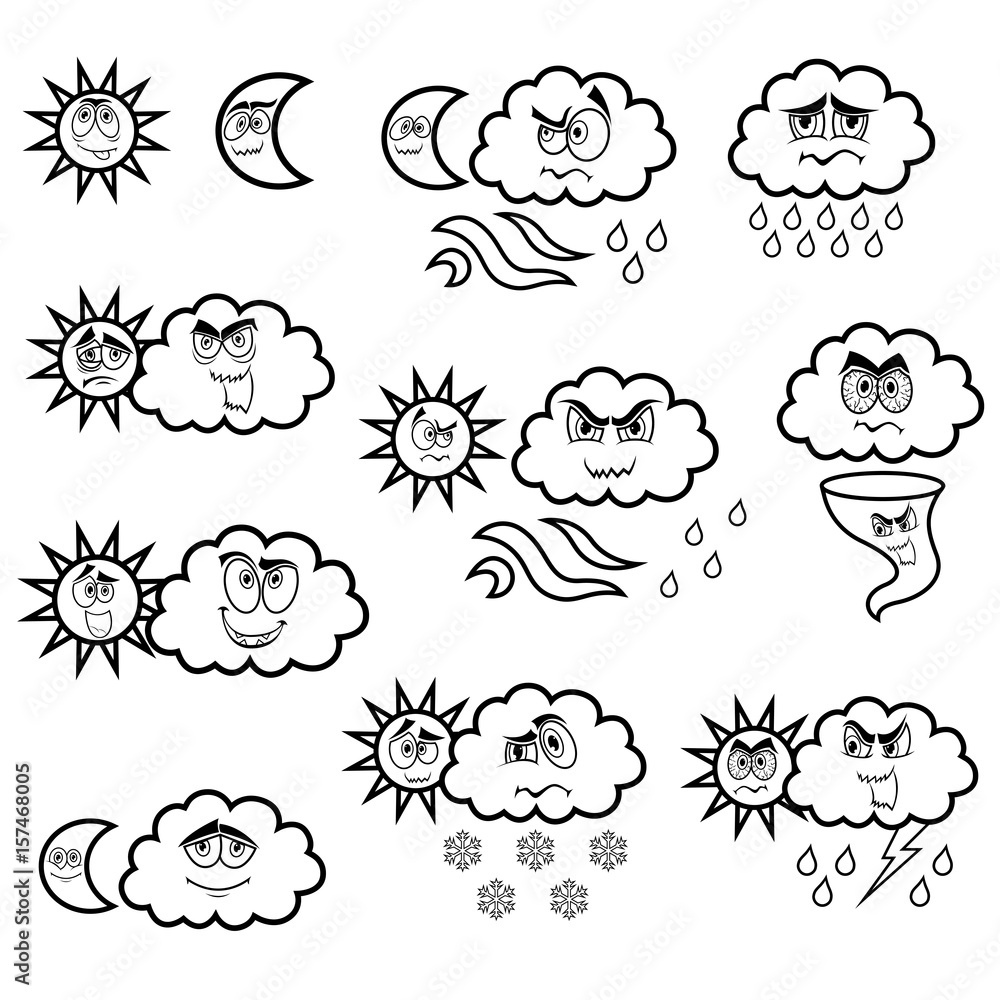 Cartoon weather black symbols set Cartoon weather black symbols set