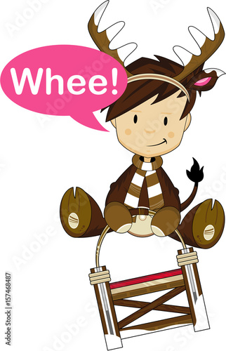 Cute Reindeer Kid on Sledge