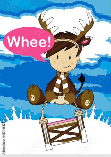 Cute Reindeer Kid on Sledge