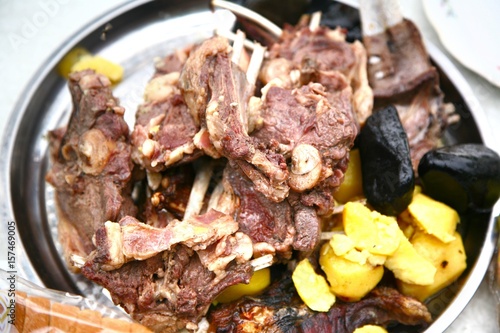 Mongolian traditional food  in Gorkhi-Terelj National Park at Ulaanbaatar , Mongolia