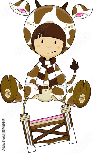 Cute Cow Kid on Sledge