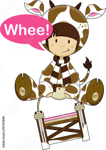 Cute Cow Kid on Sledge