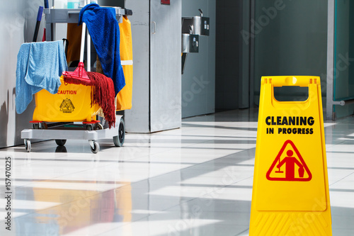 Janitorial and mop bucket on cleaning photo
