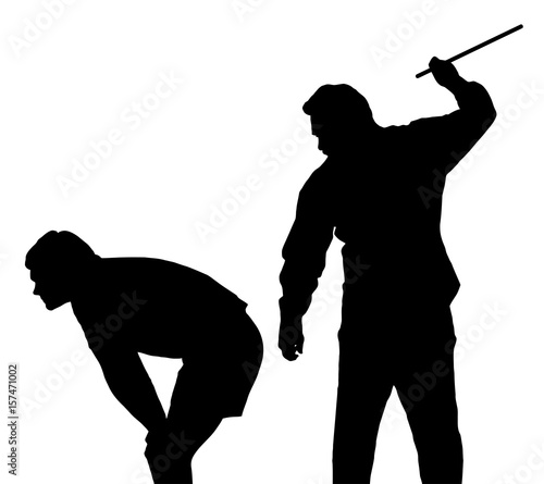 Silhouette of man applying corporal punishment on teenage boy
