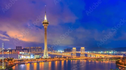 Macau Tower And Macau Bridge Night to Day Time Lapse Of Macau China