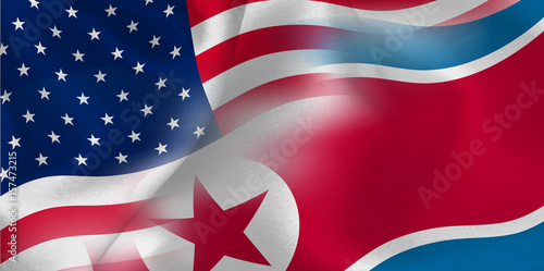 アメリカ　北朝鮮　 国旗　背景