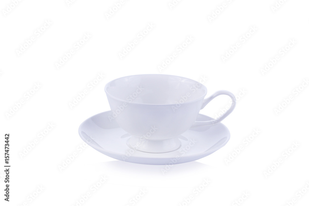White cup of coffee and saucer n white background White cup of coffee and saucer n white background