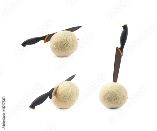 Single whole cantaloupe melon isolated photo