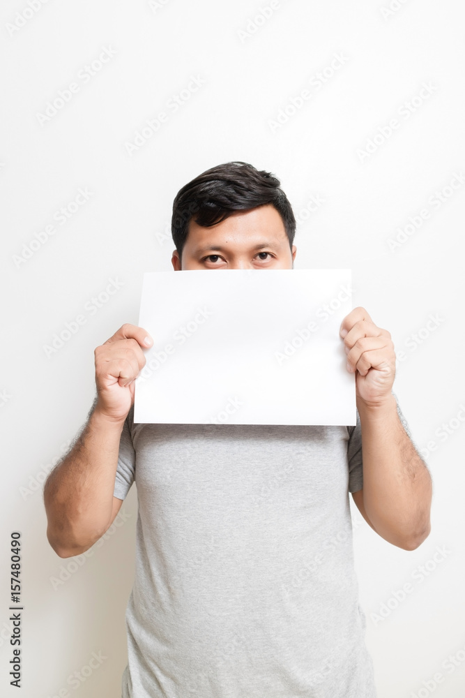 asian man with blank paper asian man with blank paper