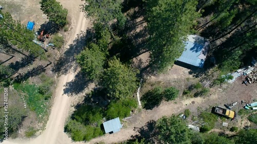 Aerial view of cabins located in the Idaho backwoods photo