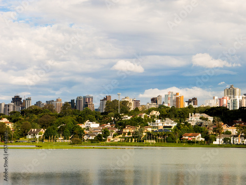 Houses and lake in Barigui park in Curitiba - Parana - Brazil