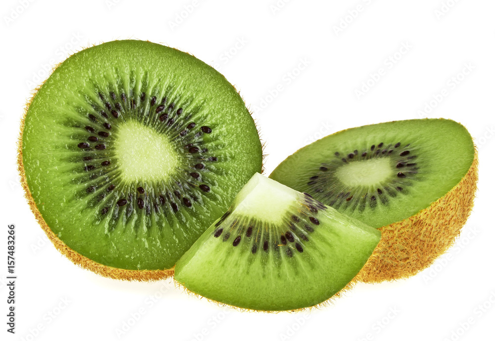 Kiwi fruit and sliced segments isolated on white background Kiwi fruit and sliced segments isolated on white background