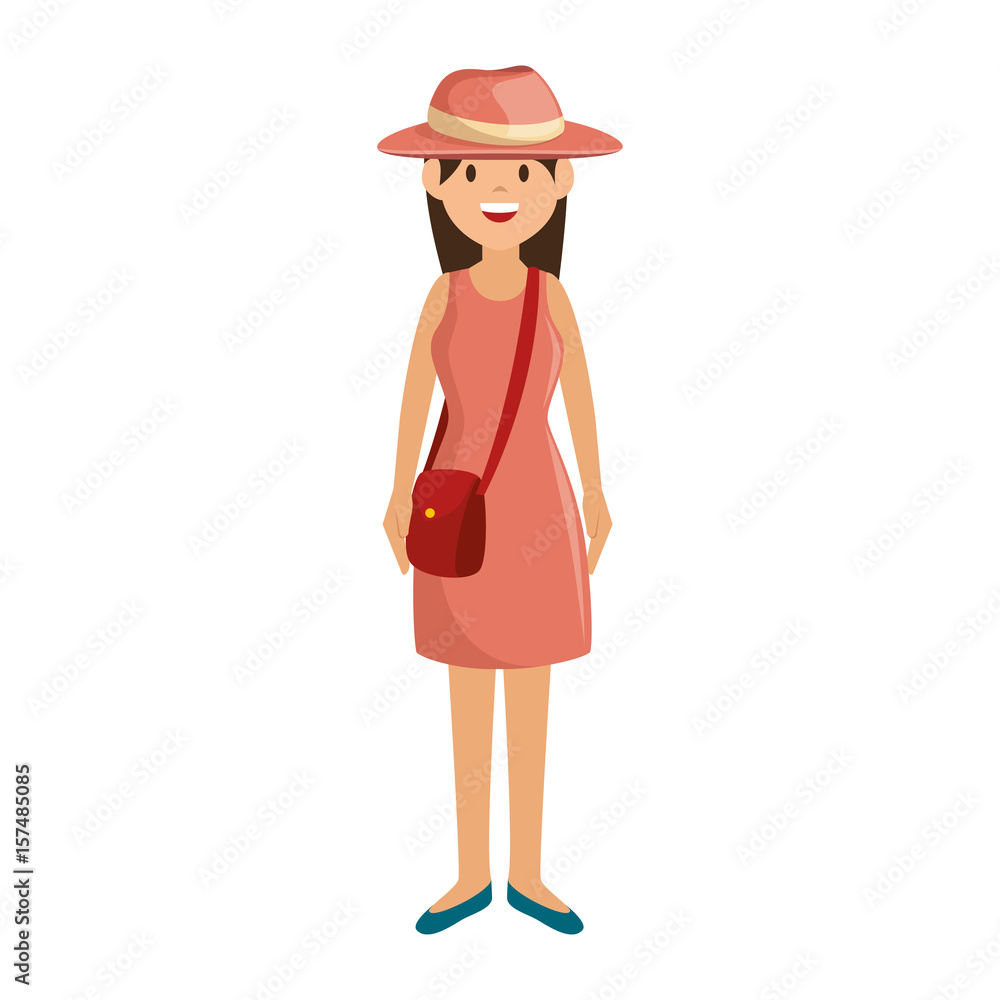 beautiful and young woman with tourist hat character vector illustration design