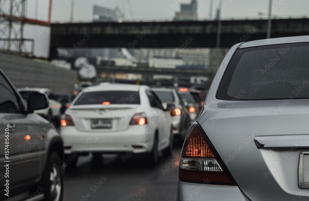 traffic jam with a lot of cars on express way 