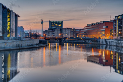 Photography Sunrise at the river Spree in Berlin with the Television Tower in the back