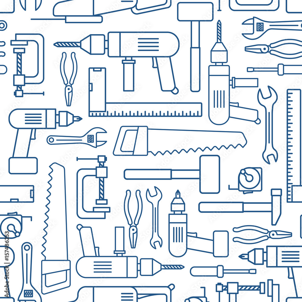 Hardware tool set linear seamless pattern. Vector carpenter of working tools  Stock Vector | Adobe Stock