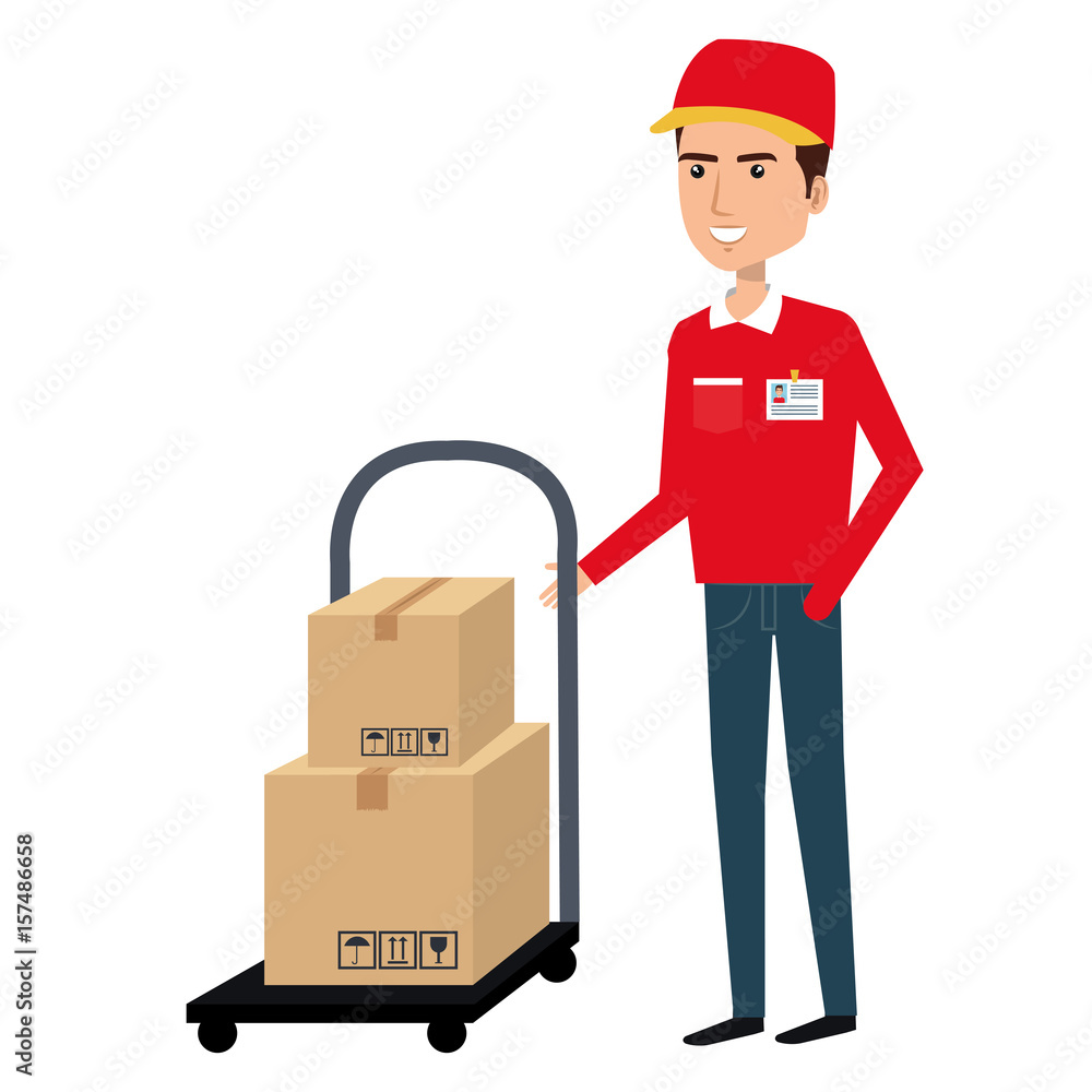 courier worker with car handle avatar character vector illustration design courier worker with car handle avatar character vector illustration design