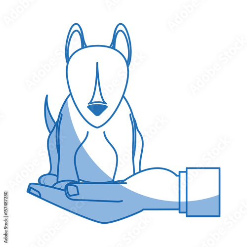 human hand holding dog pet veterinary concept vector illustration