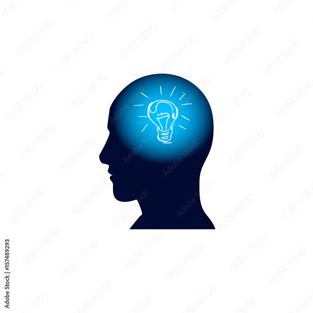 Head With Light Bulb In Brain, Brainstorm Thinking New Idea Concept Icon Flat Vector Illustration Head With Light Bulb In Brain, Brainstorm Thinking New Idea Concept Icon Flat Vector Illustration