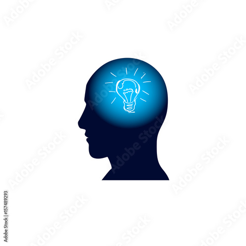 Head With Light Bulb In Brain, Brainstorm Thinking New Idea Concept Icon Flat Vector Illustration