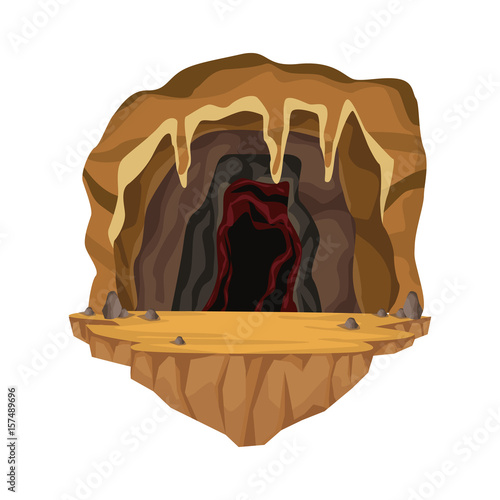 Cave interior scene in deep mountain vector illustration