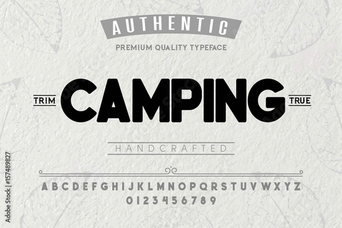 Font.Alphabet.Script.Typeface.Label. Camping typeface.For labels and different type designs