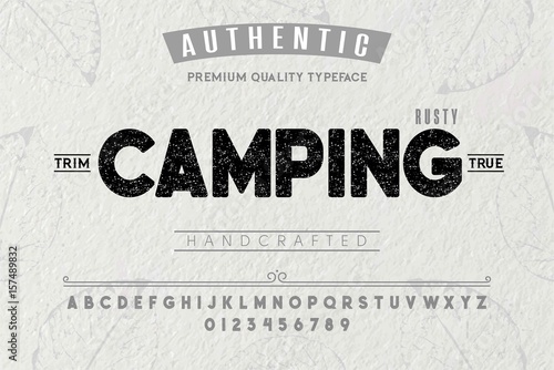 Font.Alphabet.Script.Typeface.Label. Camping typeface.For labels and different type designs