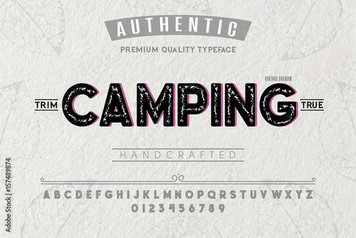 Font.Alphabet.Script.Typeface.Label. Camping typeface.For labels and different type designs