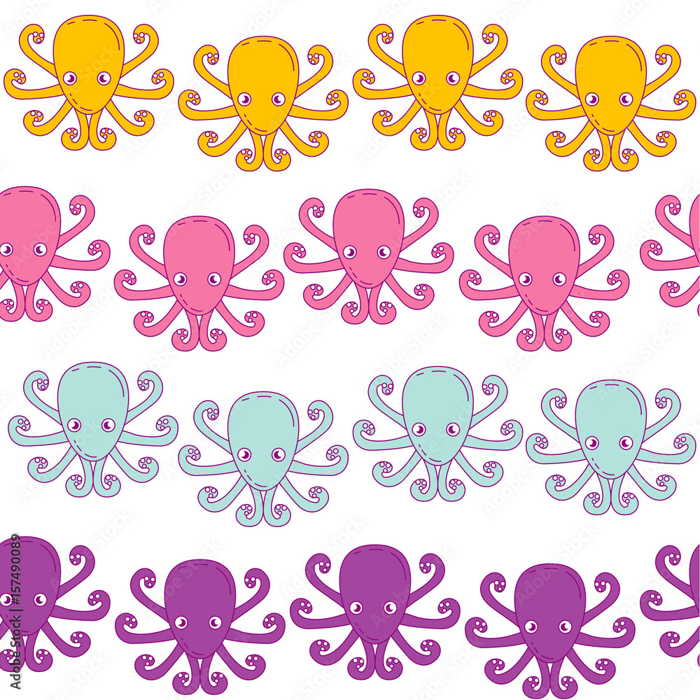Funny colorful octopus. Children's pattern. Seamless pattern background for textile or book covers, construction, wallpaper, print, gift wrapping and scrapbooking. Funny colorful octopus. Children's pattern. Seamless pattern background for textile or book covers, construction, wallpaper, print, gift wrapping and scrapbooking.
