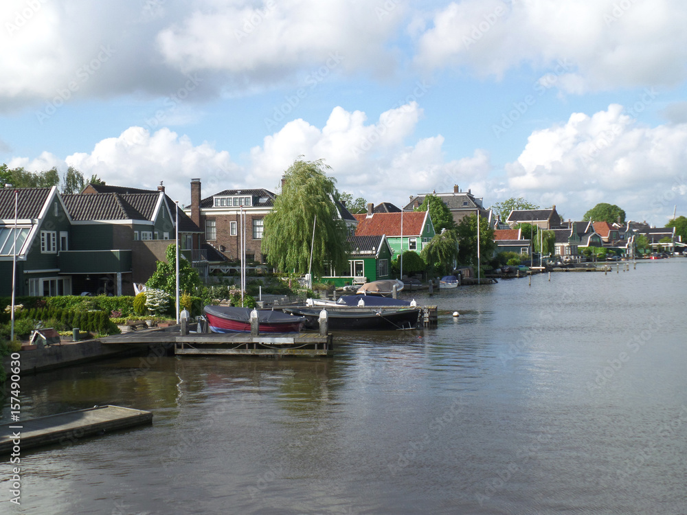 Beautiful traditional Dutch waterfront houses of Zandaam, The Netherlands 