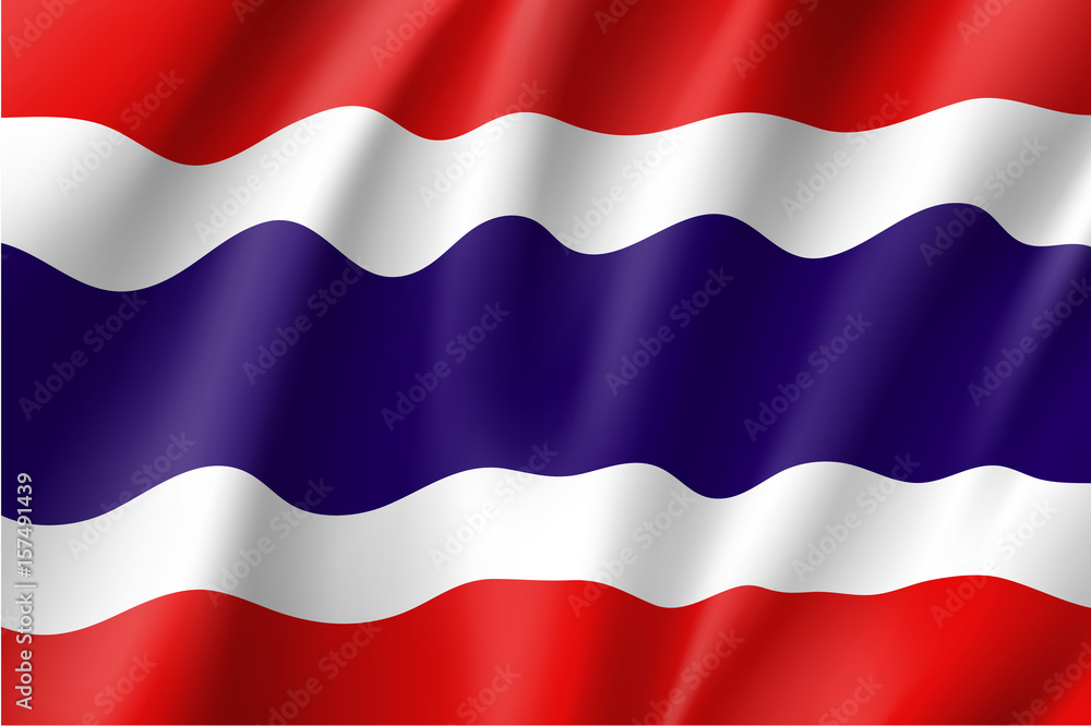 Waving flag of Kingdom of Thailand. Is a member of Asean Economic Community (AEC). Thai patriotic sign in official national country colors. Symbol of Southeast Asia state. Vector icon illustration Stock Vector | Waving flag of Kingdom of Thailand. Is a member of Asean Economic Community (AEC). Thai patriotic sign in official national country colors. Symbol of Southeast Asia state. Vector icon illustration Stock Vector |