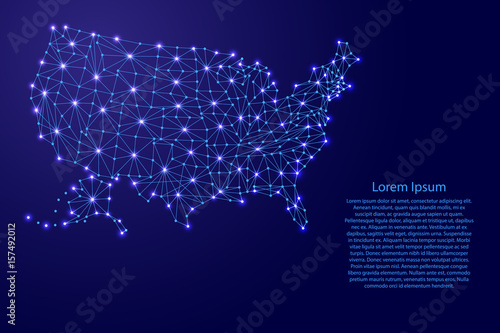 Map of United States of America from polygonal blue lines and glowing stars vector illustration