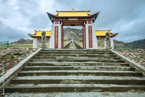 long steps leading to Buddha statue and Galdan Zuu monastery, Tsetserleg, Arkhangai Province, Mongolia photo