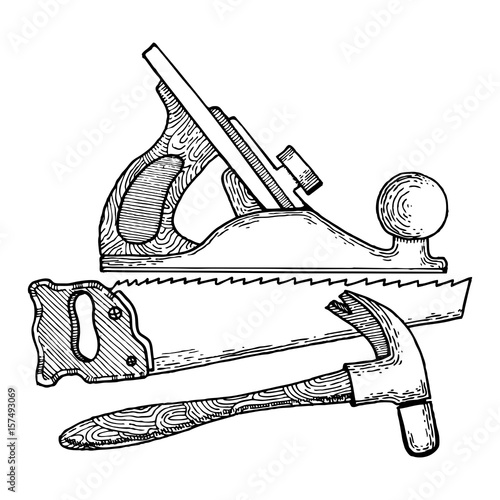Carpentry tools engraving style vector