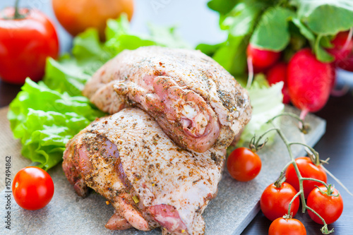 Marinated chicken meat and vegetables 