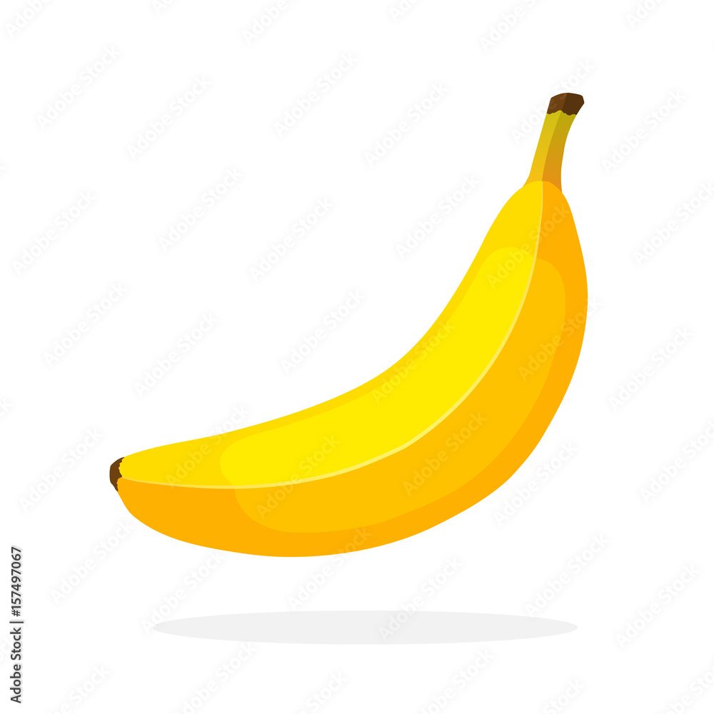 Vector illustration in flat style. Yellow not peeled banana. Healthy vegetarian food. Decoration for greeting cards, prints for clothes, posters, menus Vector illustration in flat style. Yellow not peeled banana. Healthy vegetarian food. Decoration for greeting cards, prints for clothes, posters, menus