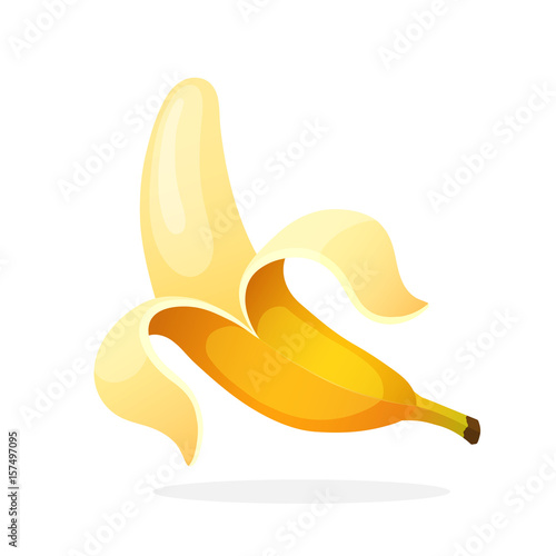 Vector illustration in flat style. Peeled banana. Healthy vegetarian food. Decoration for greeting cards, prints for clothes, posters, menus