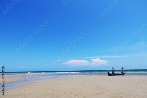 Wooden fishing boat and blue sky ocean view nature landscape