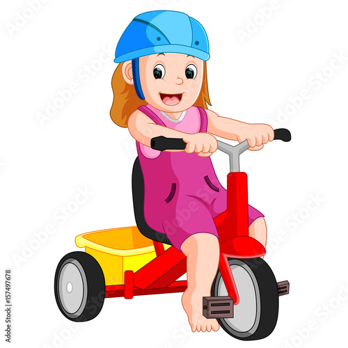 Illustration very cute girl on tricycle