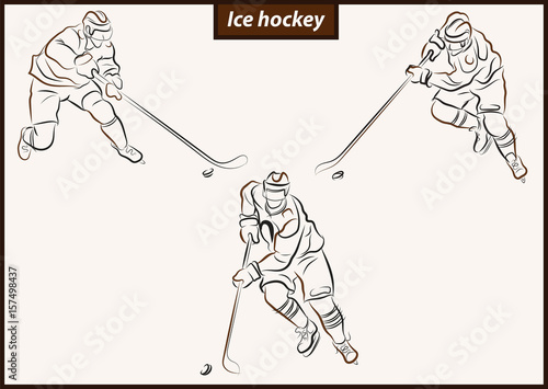 Set of a vector illustration shows a hockey player in attack. Ice Hockey