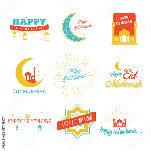 Vector illustration of colorful Eid mubarak badges for greeting cards