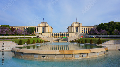 Photo of Trocadero gardens on a spring morning, Paris, France