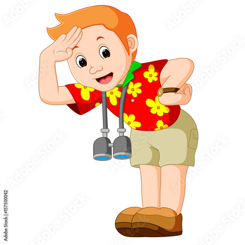 cartoon traveler with a telescope
