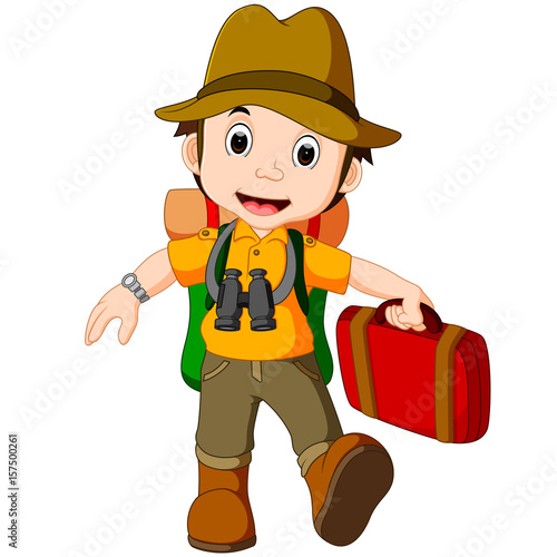 Cartoon traveler with a large backpack