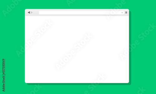 Blank flat browser window for computer on green background. Mockup for adaptive responsive web design and showcasing web-sites screenshots. Vector illustration